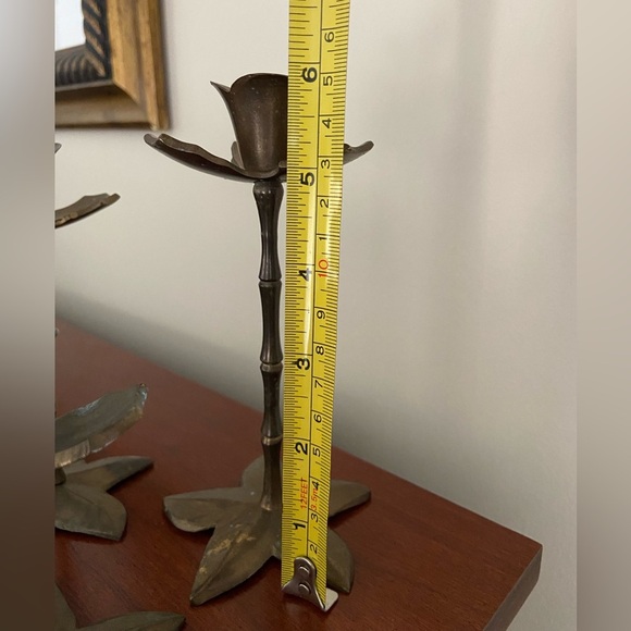 Set of 3 Solid Brass Flower Candle Holders Lotus ? - Picture 6 of 12